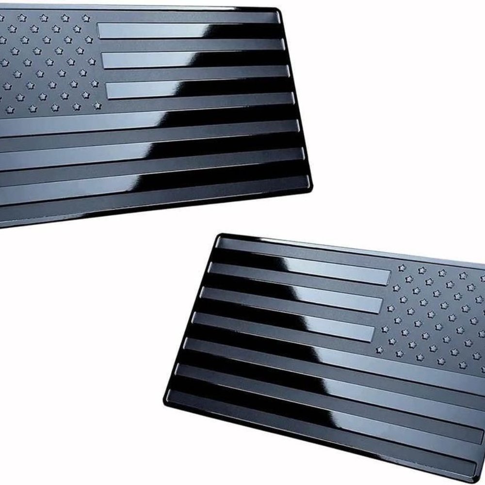 USA Embossed Glossy Metal Flag 3D Sticker for Cars, Trucks (Black ) 5"x3"